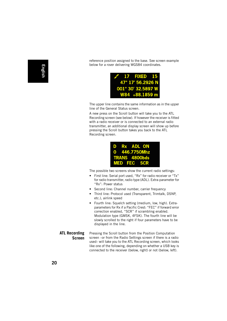Atl recording screen | Spectra Precision ProFlex 800 Backpack User Manual | Page 24 / 38