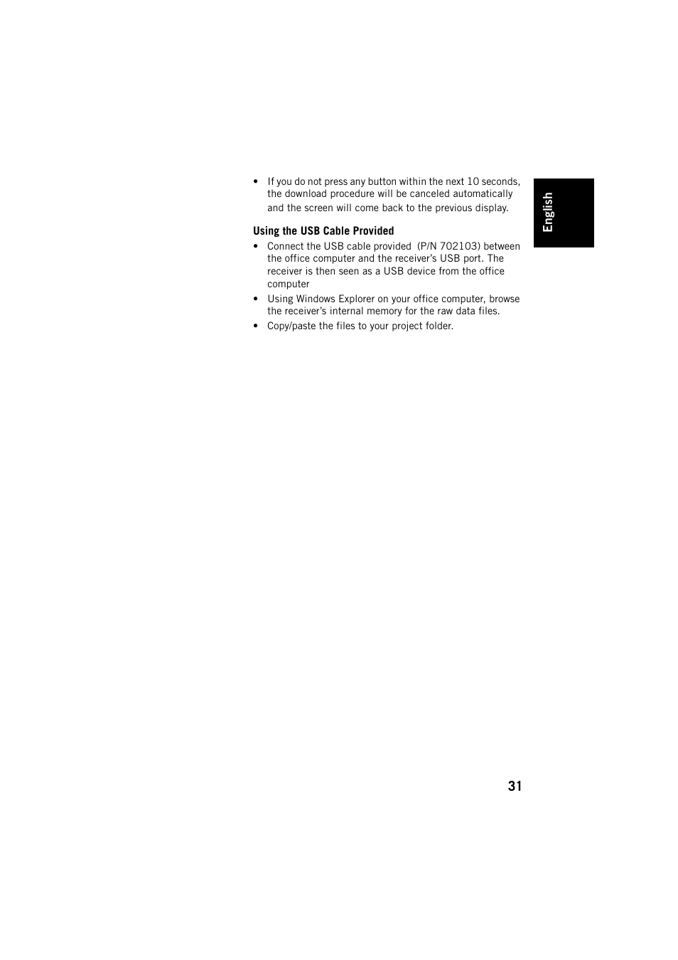 Using the usb cable provided | Spectra Precision ProFlex 800 Backpack User Manual | Page 35 / 38