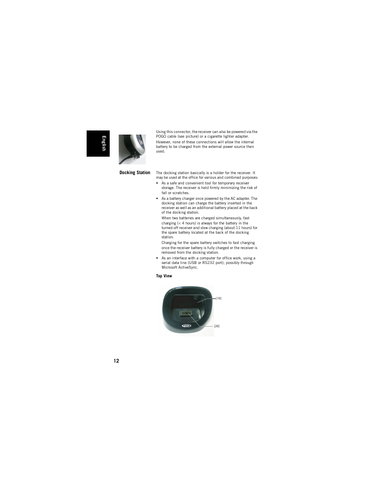 Docking station, Top view | Spectra Precision ProMark 120/220 Handheld Platform User Manual | Page 18 / 46