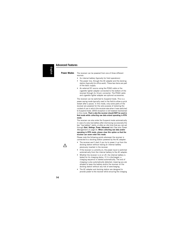 Advanced features, Power modes | Spectra Precision ProMark 120/220 Handheld Platform User Manual | Page 20 / 46