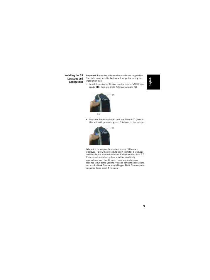 Installing the os language and applications | Spectra Precision ProMark 120/220 Handheld Platform User Manual | Page 9 / 46