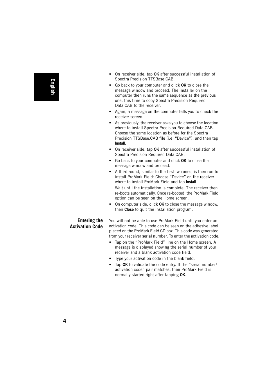 Entering the activation code | Spectra Precision ProMark Field Software User Manual | Page 10 / 72