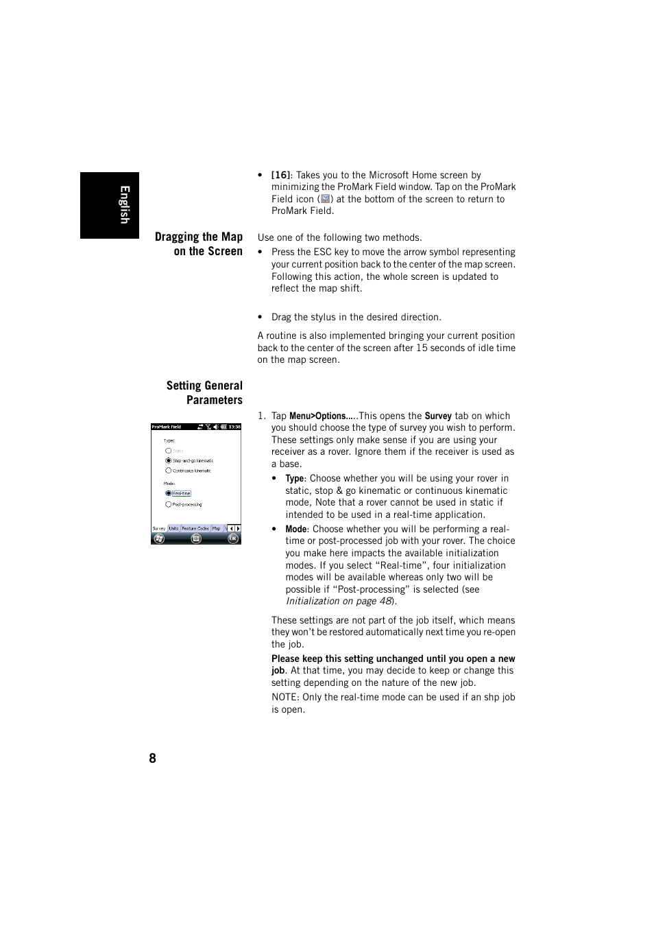 Dragging the map on the screen, Setting general parameters | Spectra Precision ProMark Field Software User Manual | Page 14 / 72