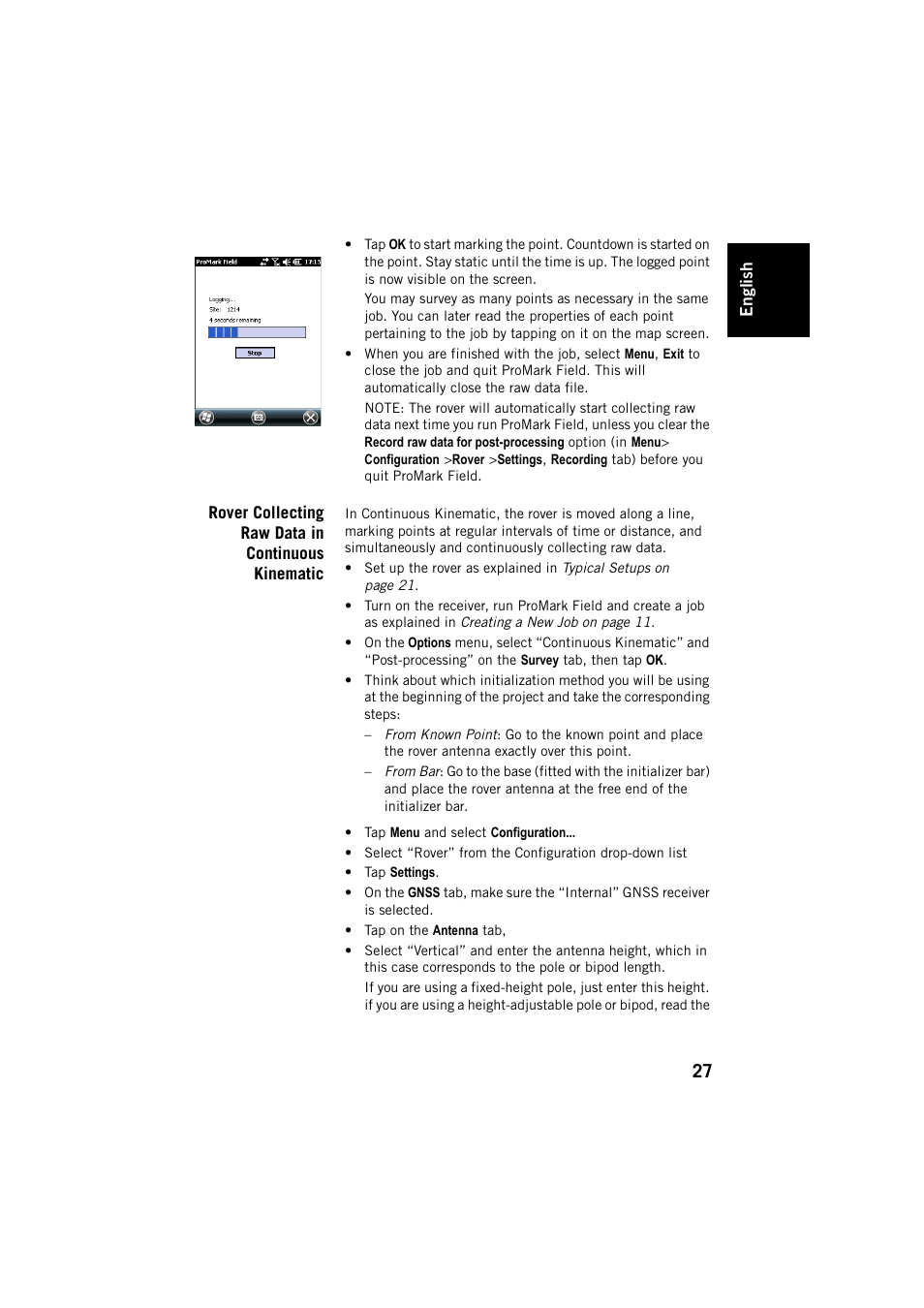 Rover collecting raw data in continuous kinematic | Spectra Precision ProMark Field Software User Manual | Page 33 / 72