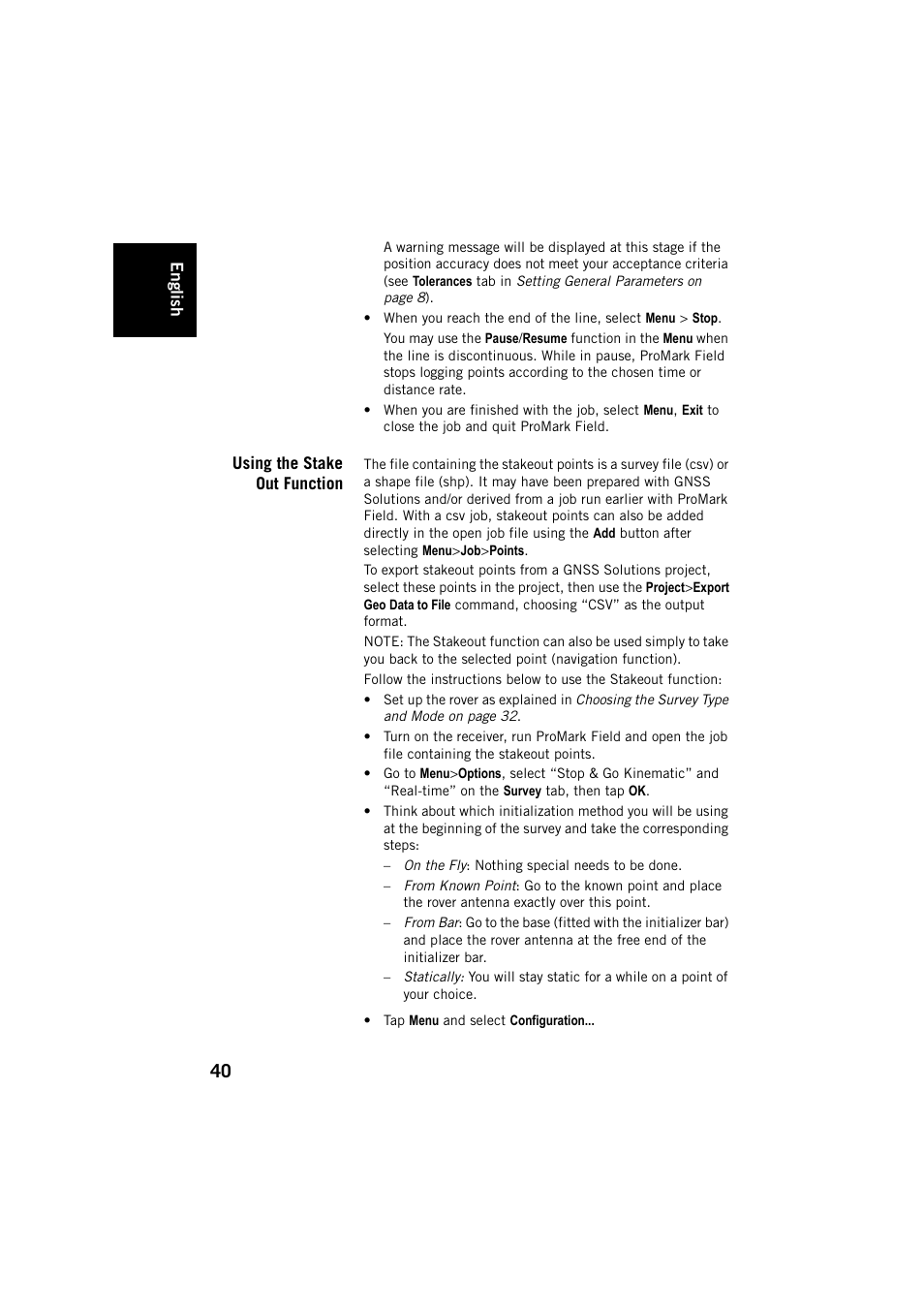 Using the stake out function | Spectra Precision ProMark Field Software User Manual | Page 46 / 72
