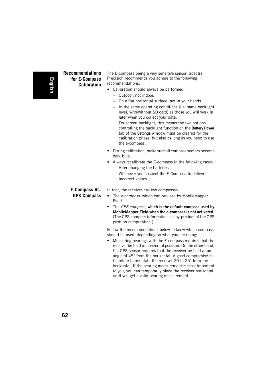 Recommendations for e-compass calibration, E-compass vs. gps compass | Spectra Precision ProMark Field Software User Manual | Page 68 / 72