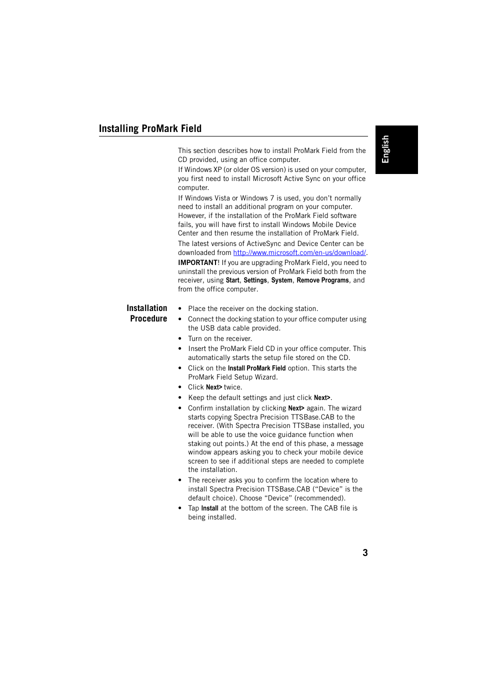 Installing promark field, Installation procedure | Spectra Precision ProMark Field Software User Manual | Page 9 / 72