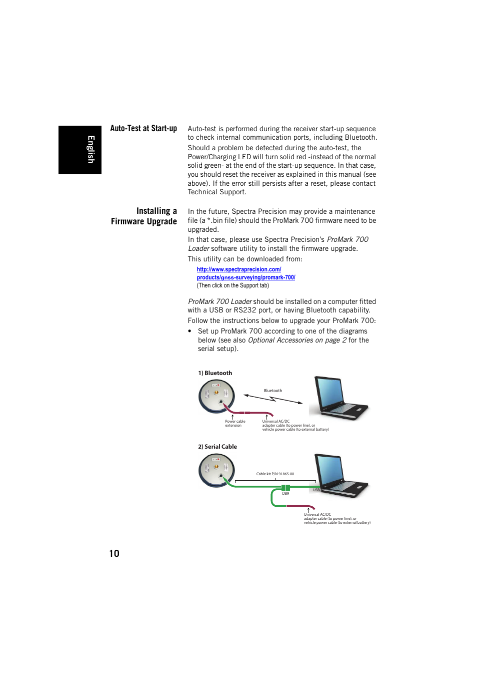 Auto-test at start-up, Installing a firmware upgrade, English | Spectra Precision ProMark 700 User Guide User Manual | Page 14 / 18