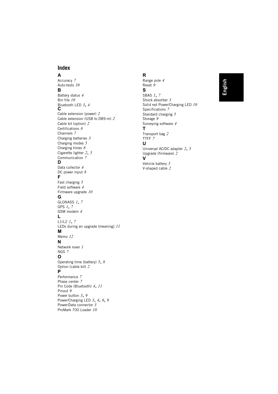 Index | Spectra Precision ProMark 700 User Guide User Manual | Page 17 / 18