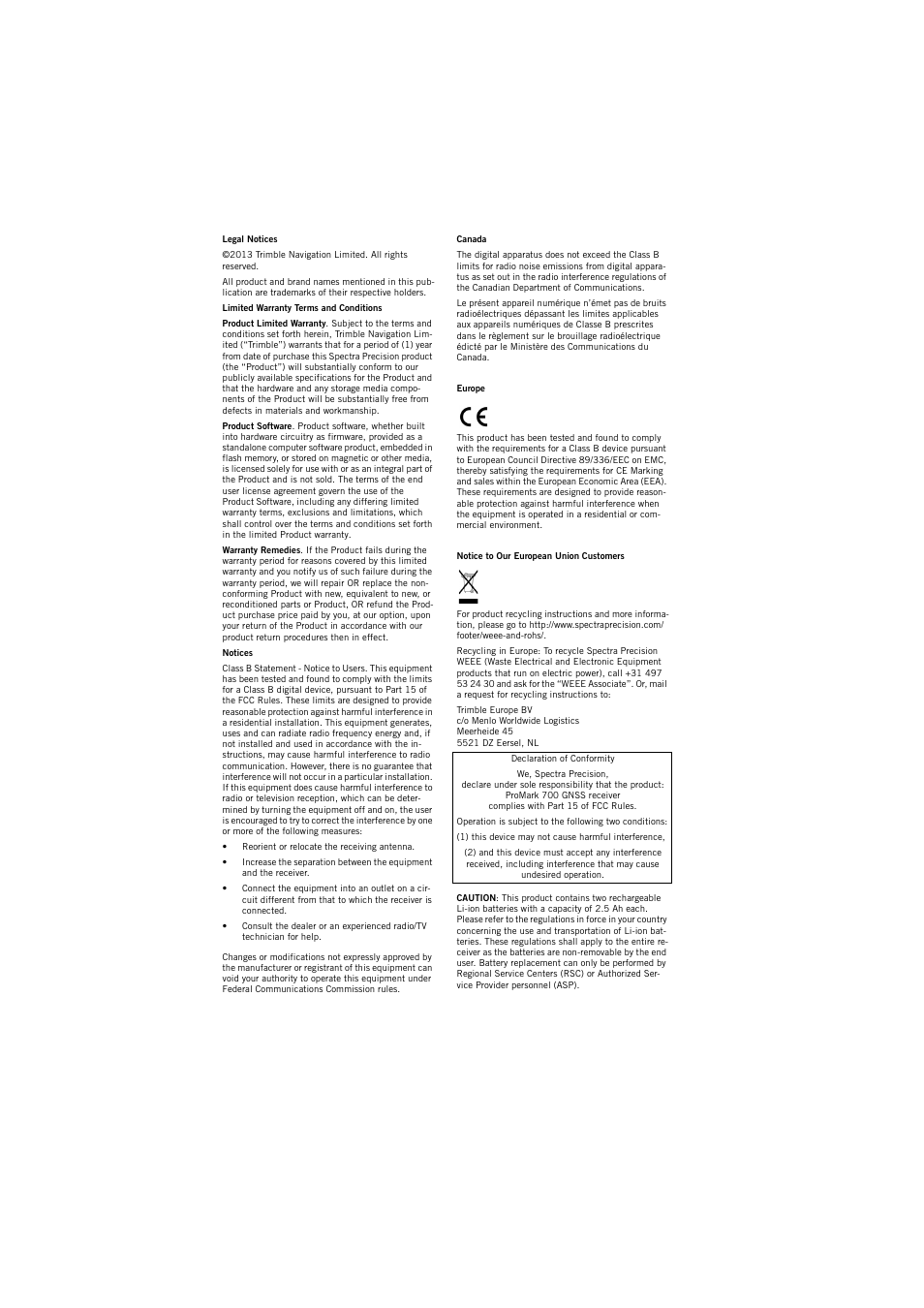 Spectra Precision ProMark 700 User Guide User Manual | Page 2 / 18