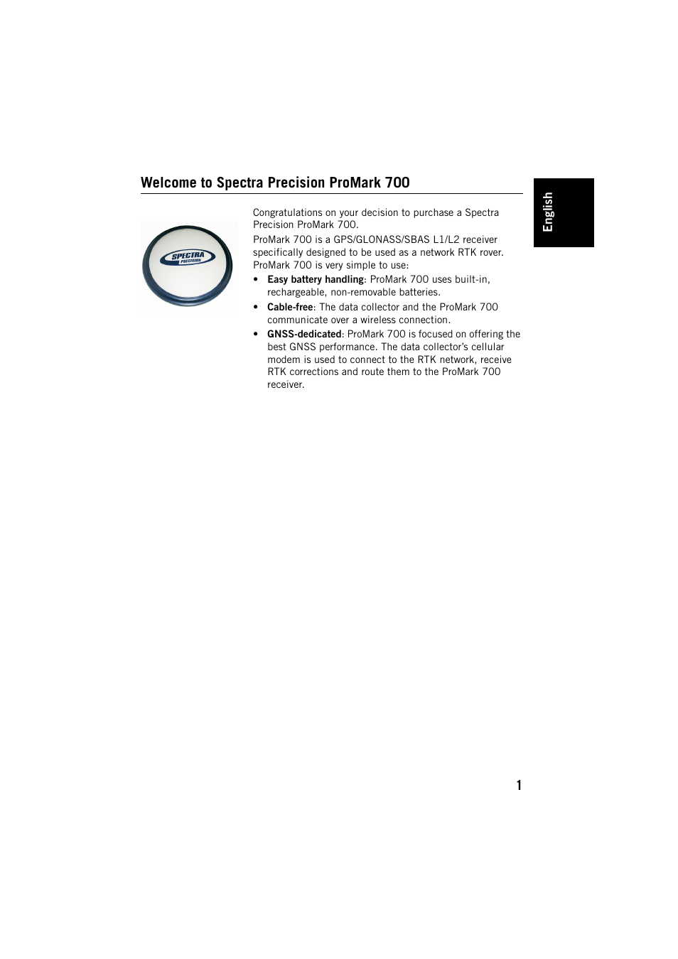 Welcome to spectra precision promark 700 | Spectra Precision ProMark 700 User Guide User Manual | Page 5 / 18