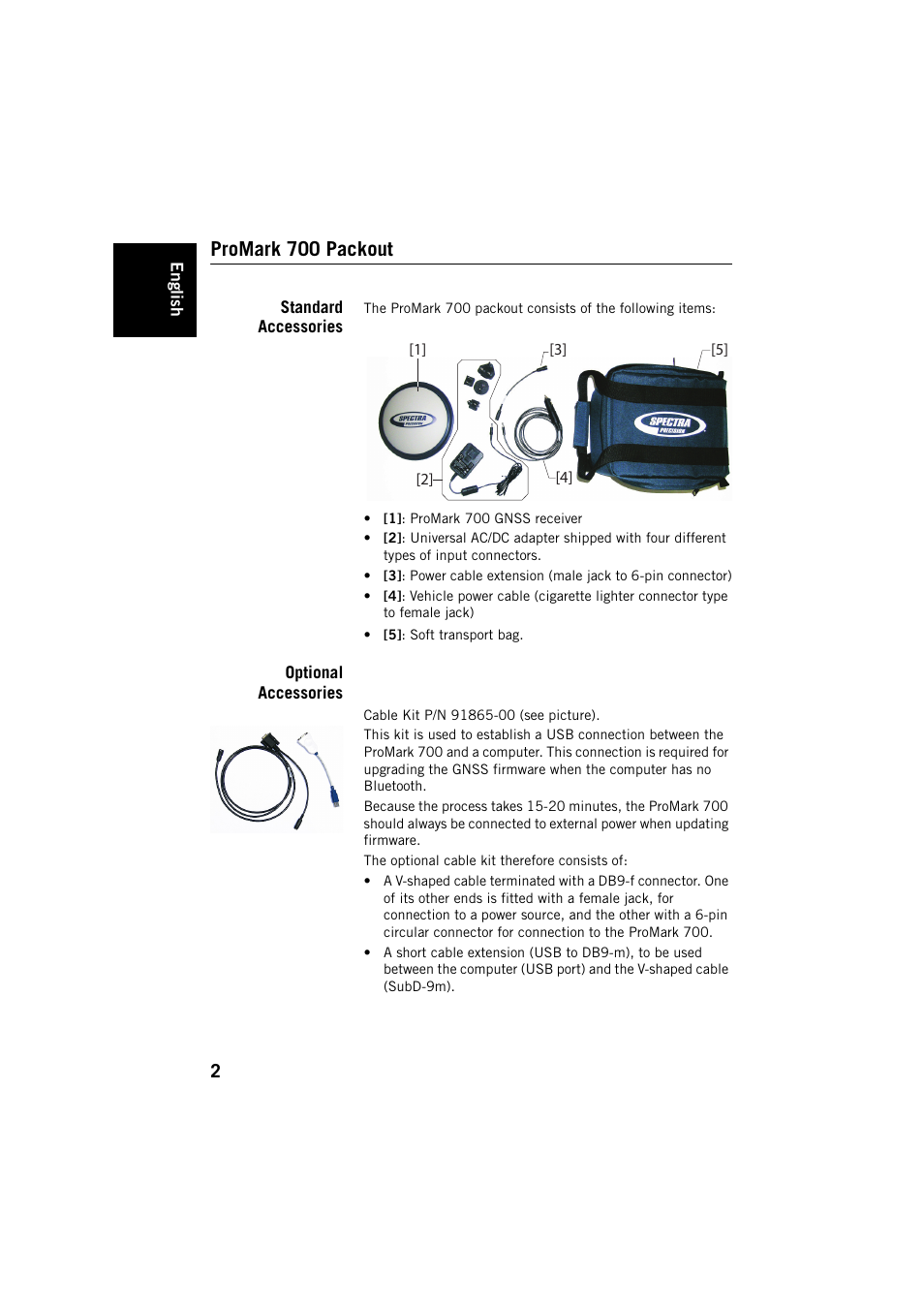 Promark 700 packout, Standard accessories, Optional accessories | Standard accessories optional accessories | Spectra Precision ProMark 700 User Guide User Manual | Page 6 / 18