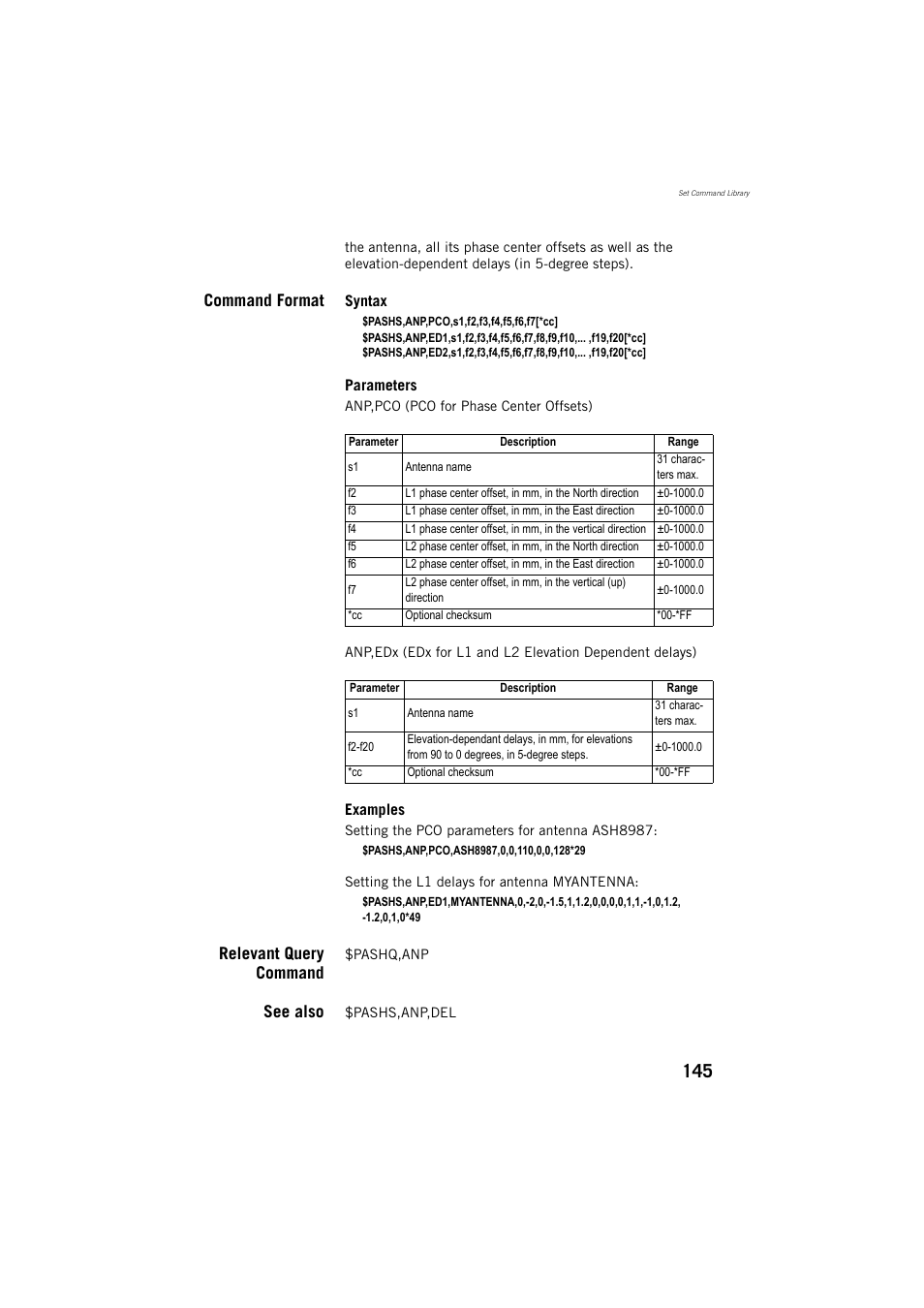 Command format, Relevant query command, See also | Spectra Precision ProMark 800 Reference Manual User Manual | Page 157 / 428