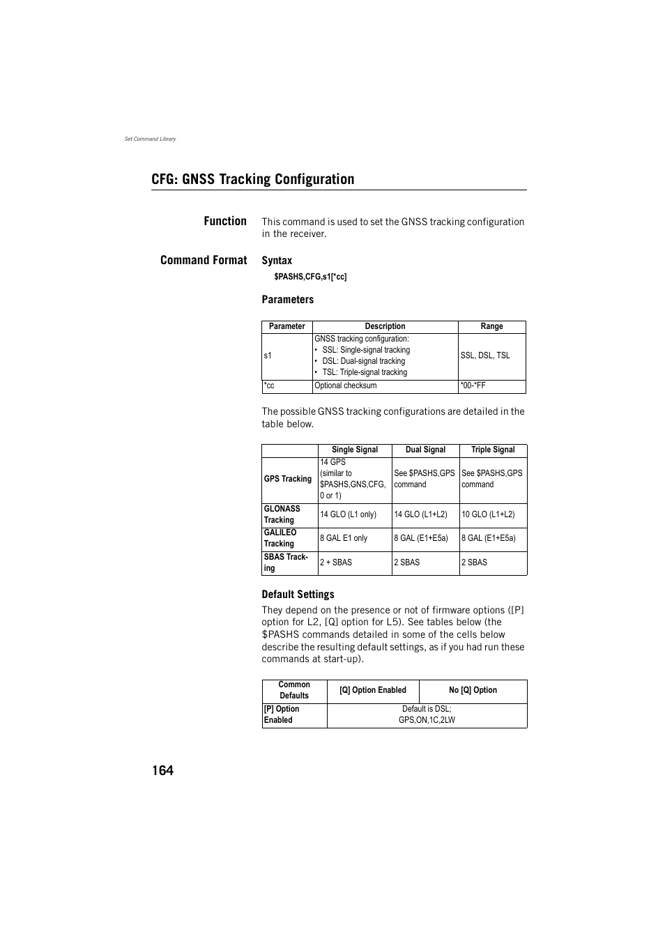 Cfg: gnss tracking configuration, Function, Command format | Spectra Precision ProMark 800 Reference Manual User Manual | Page 176 / 428