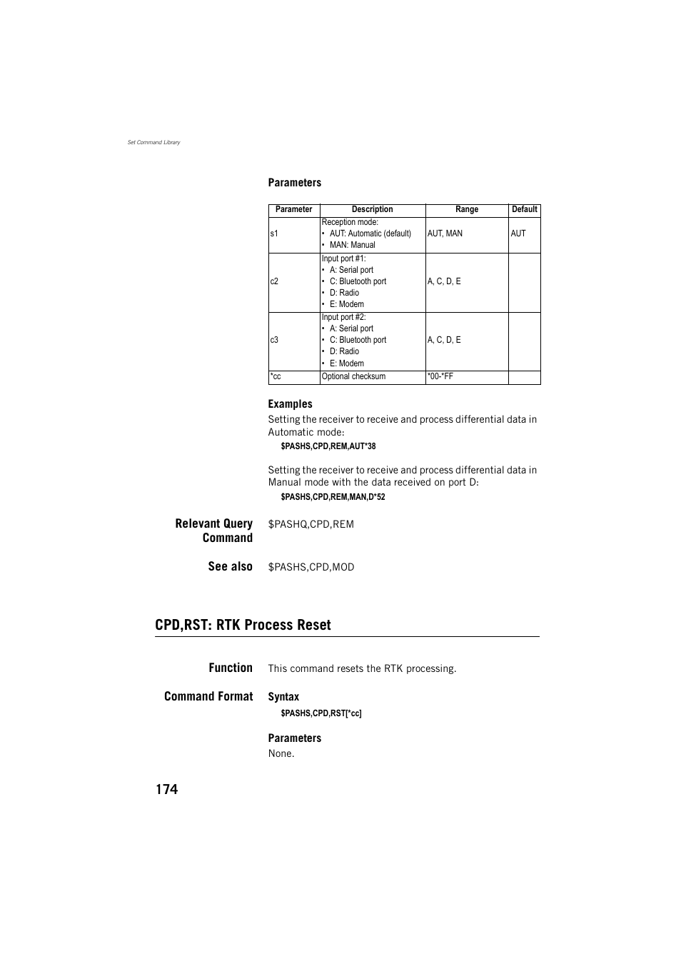 Cpd,rst: rtk process reset | Spectra Precision ProMark 800 Reference Manual User Manual | Page 186 / 428