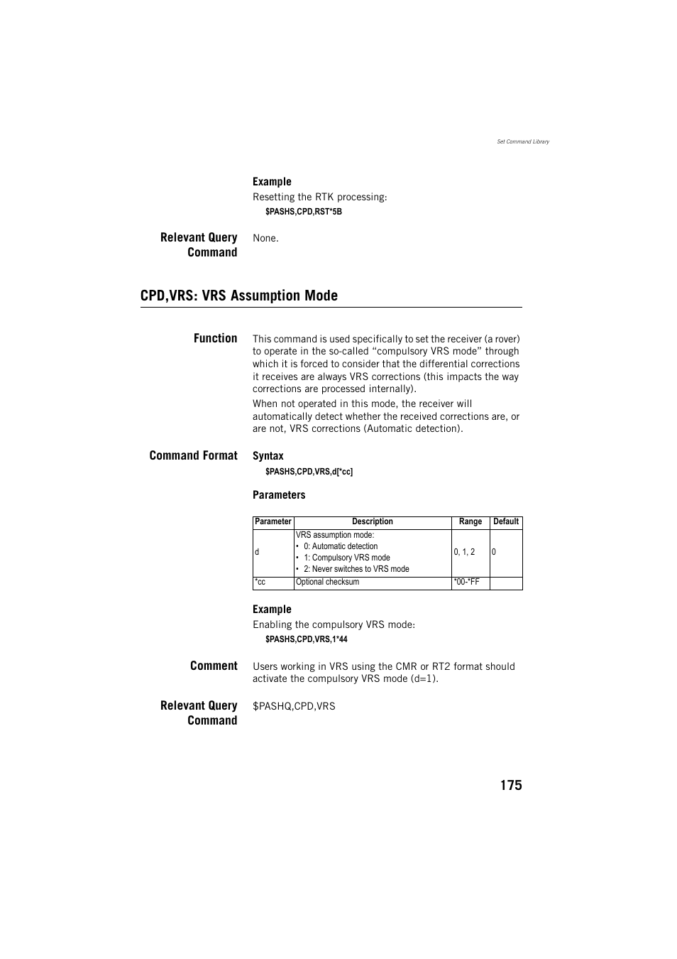 Cpd,vrs: vrs assumption mode | Spectra Precision ProMark 800 Reference Manual User Manual | Page 187 / 428