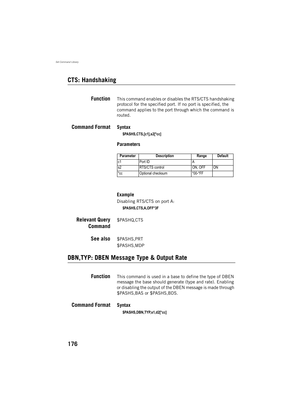 Cts: handshaking, Dbn,typ: dben message type & output rate | Spectra Precision ProMark 800 Reference Manual User Manual | Page 188 / 428