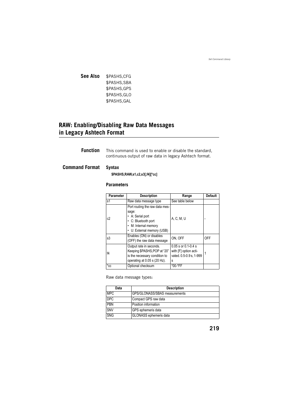 See also, Function, Command format | Spectra Precision ProMark 800 Reference Manual User Manual | Page 231 / 428