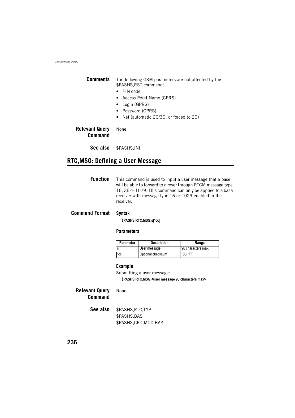 Rtc,msg: defining a user message | Spectra Precision ProMark 800 Reference Manual User Manual | Page 248 / 428