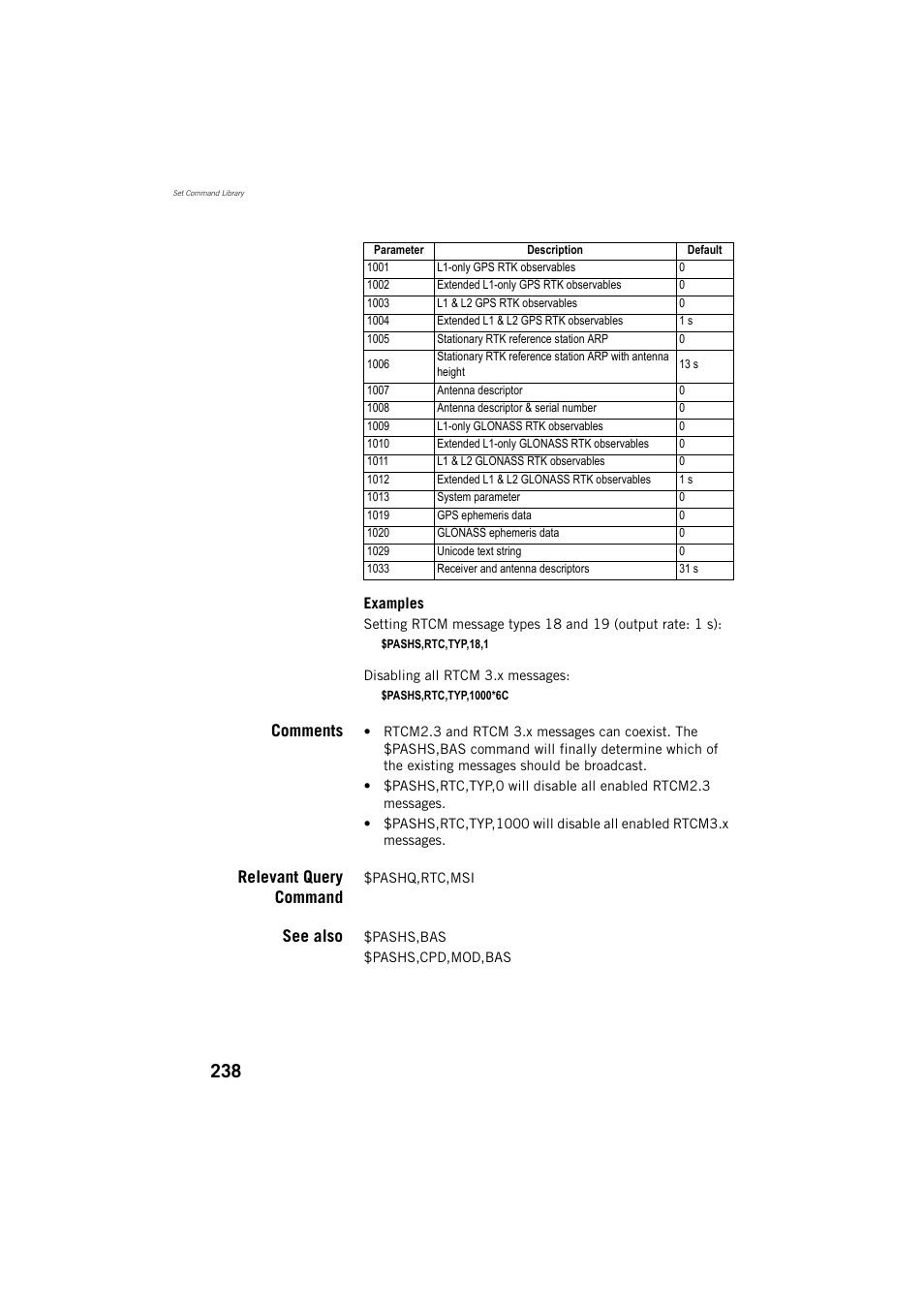 Comments, Relevant query command, See also | Spectra Precision ProMark 800 Reference Manual User Manual | Page 250 / 428