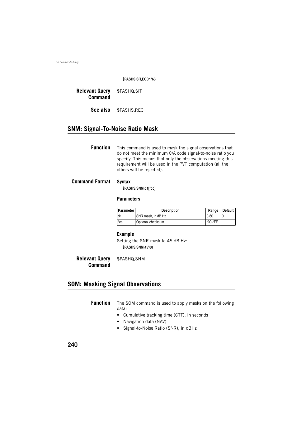 Snm: signal-to-noise ratio mask, Som: masking signal observations | Spectra Precision ProMark 800 Reference Manual User Manual | Page 252 / 428
