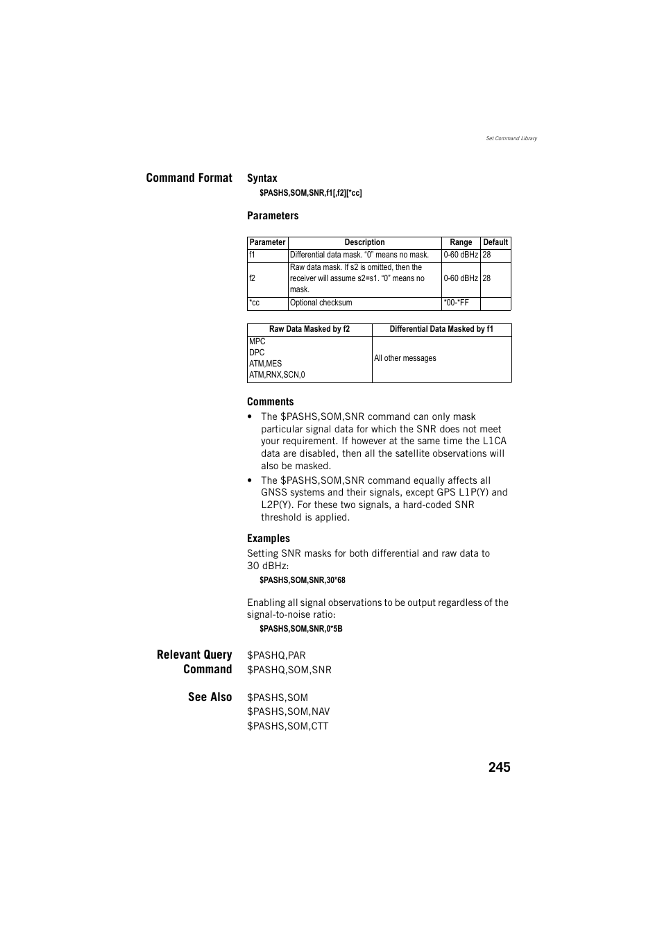 Command format, Relevant query command, See also | Spectra Precision ProMark 800 Reference Manual User Manual | Page 257 / 428
