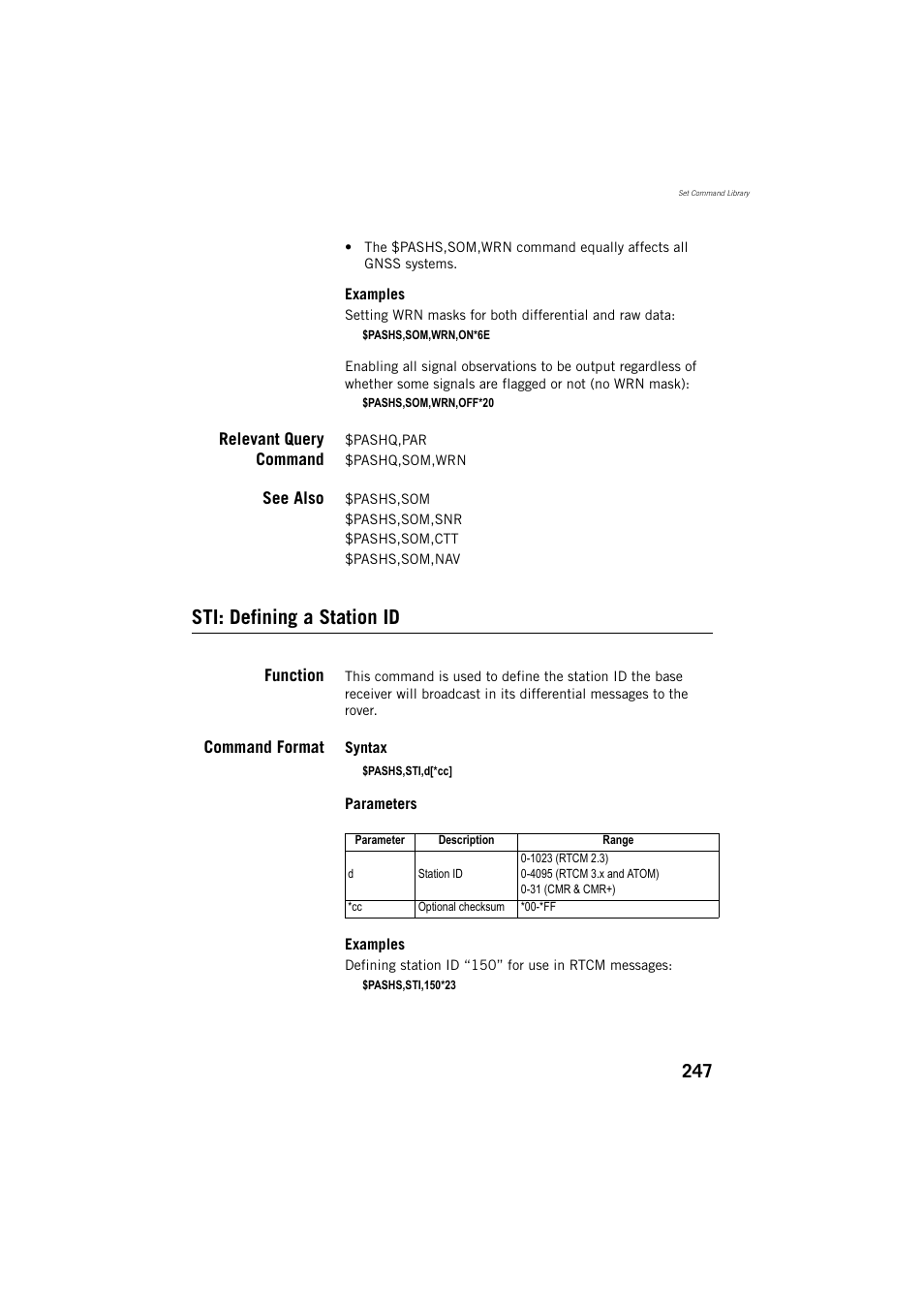 Sti: defining a station id | Spectra Precision ProMark 800 Reference Manual User Manual | Page 259 / 428