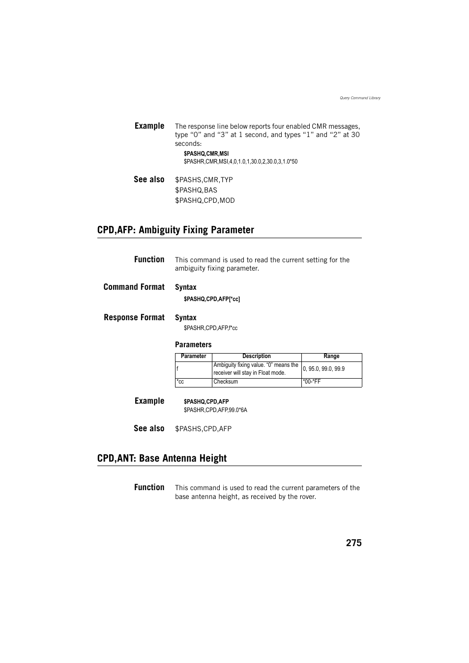 Cpd,afp: ambiguity fixing parameter, Cpd,ant: base antenna height | Spectra Precision ProMark 800 Reference Manual User Manual | Page 287 / 428