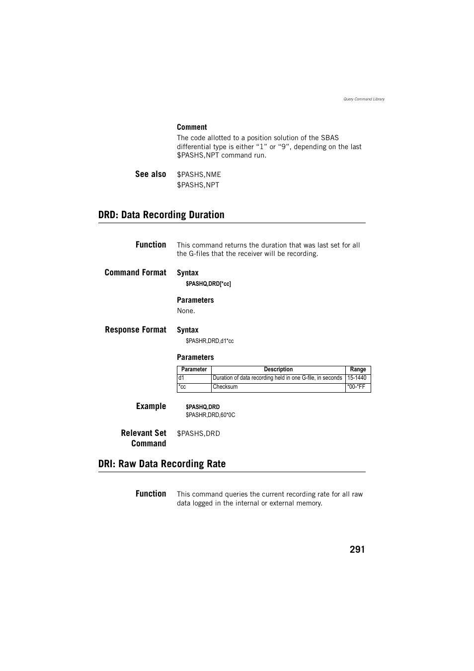 Drd: data recording duration, Dri: raw data recording rate | Spectra Precision ProMark 800 Reference Manual User Manual | Page 303 / 428