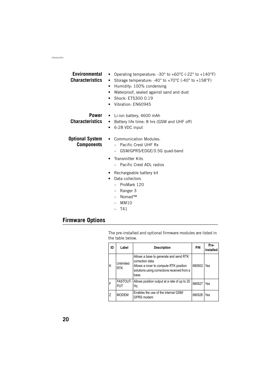 Firmware options | Spectra Precision ProMark 800 Reference Manual User Manual | Page 32 / 428