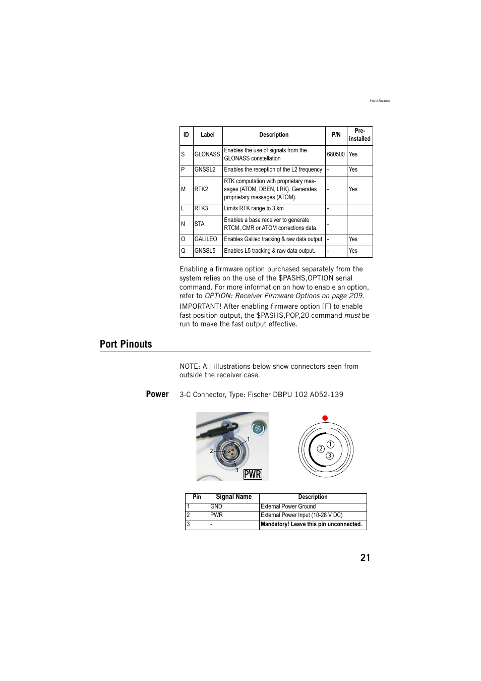 Port pinouts, Power | Spectra Precision ProMark 800 Reference Manual User Manual | Page 33 / 428