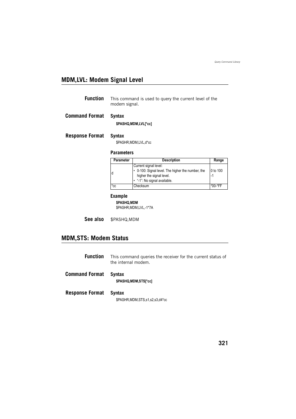 Mdm,lvl: modem signal level, Mdm,sts: modem status | Spectra Precision ProMark 800 Reference Manual User Manual | Page 333 / 428