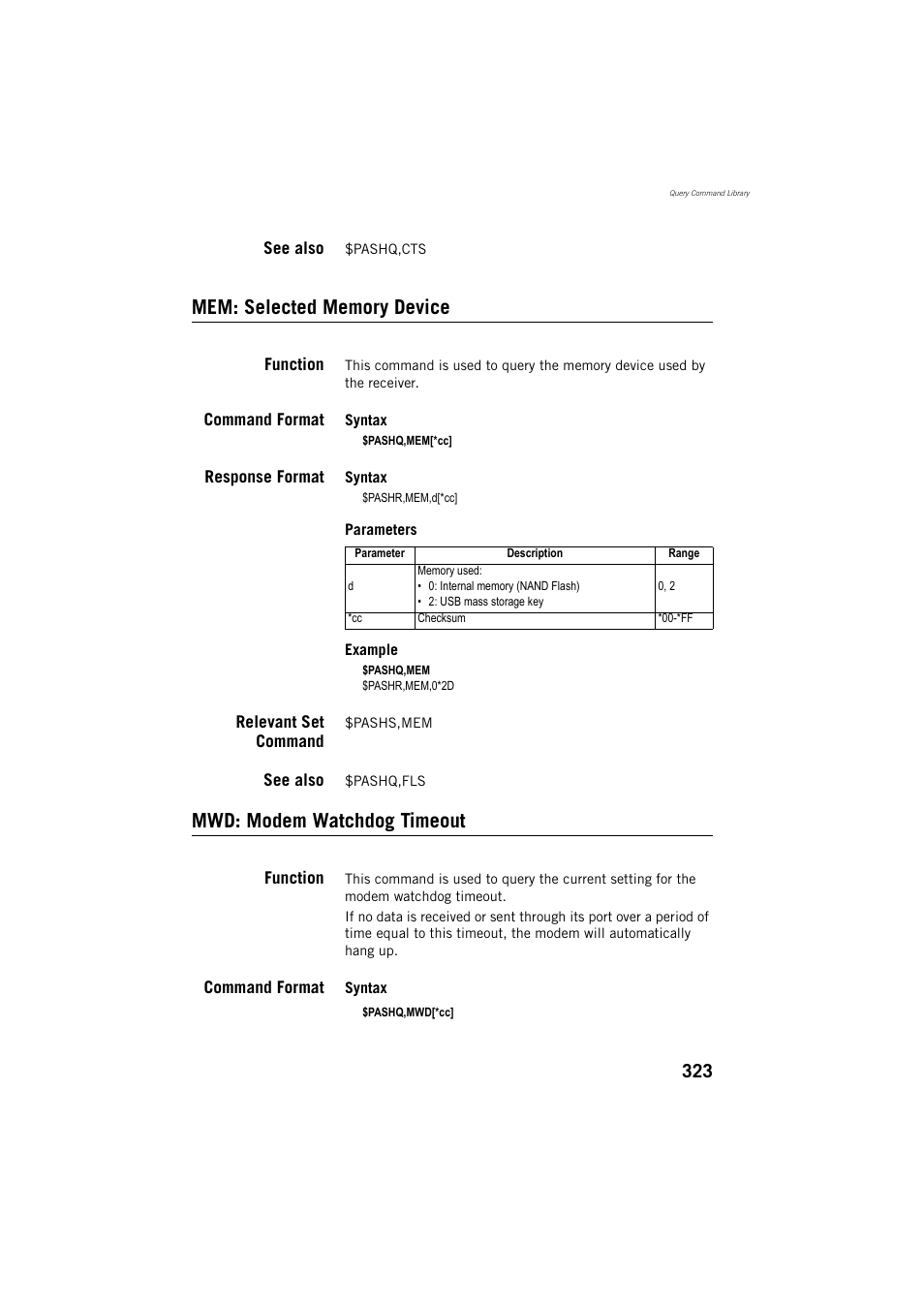 Mem: selected memory device, Mwd: modem watchdog timeout | Spectra Precision ProMark 800 Reference Manual User Manual | Page 335 / 428
