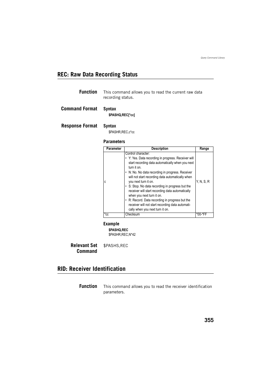 Rec: raw data recording status, Rid: receiver identification | Spectra Precision ProMark 800 Reference Manual User Manual | Page 367 / 428