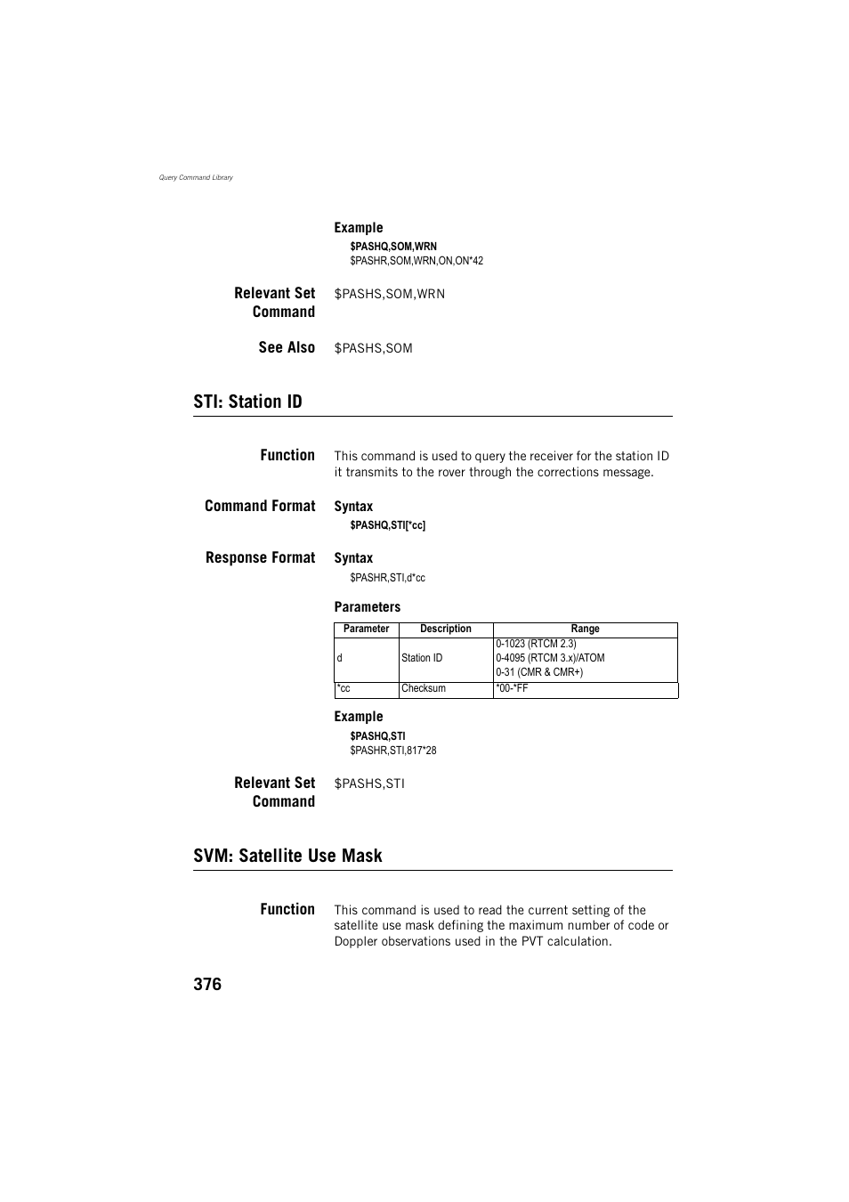 Sti: station id, Svm: satellite use mask, Sti: station id svm: satellite use mask | Spectra Precision ProMark 800 Reference Manual User Manual | Page 388 / 428