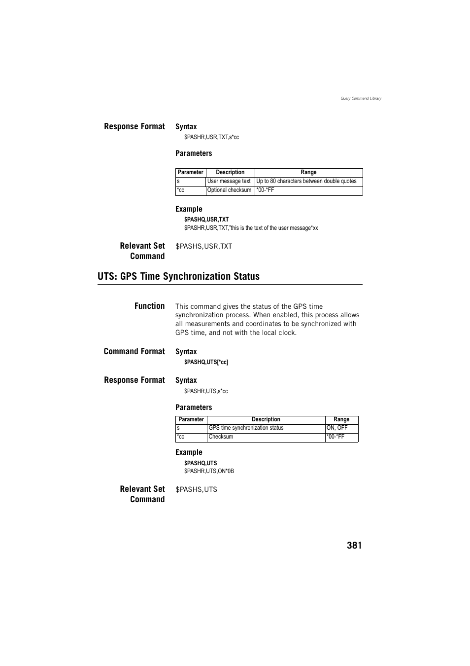 Uts: gps time synchronization status | Spectra Precision ProMark 800 Reference Manual User Manual | Page 393 / 428