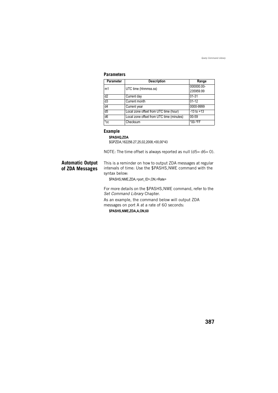 Automatic output of zda messages | Spectra Precision ProMark 800 Reference Manual User Manual | Page 399 / 428