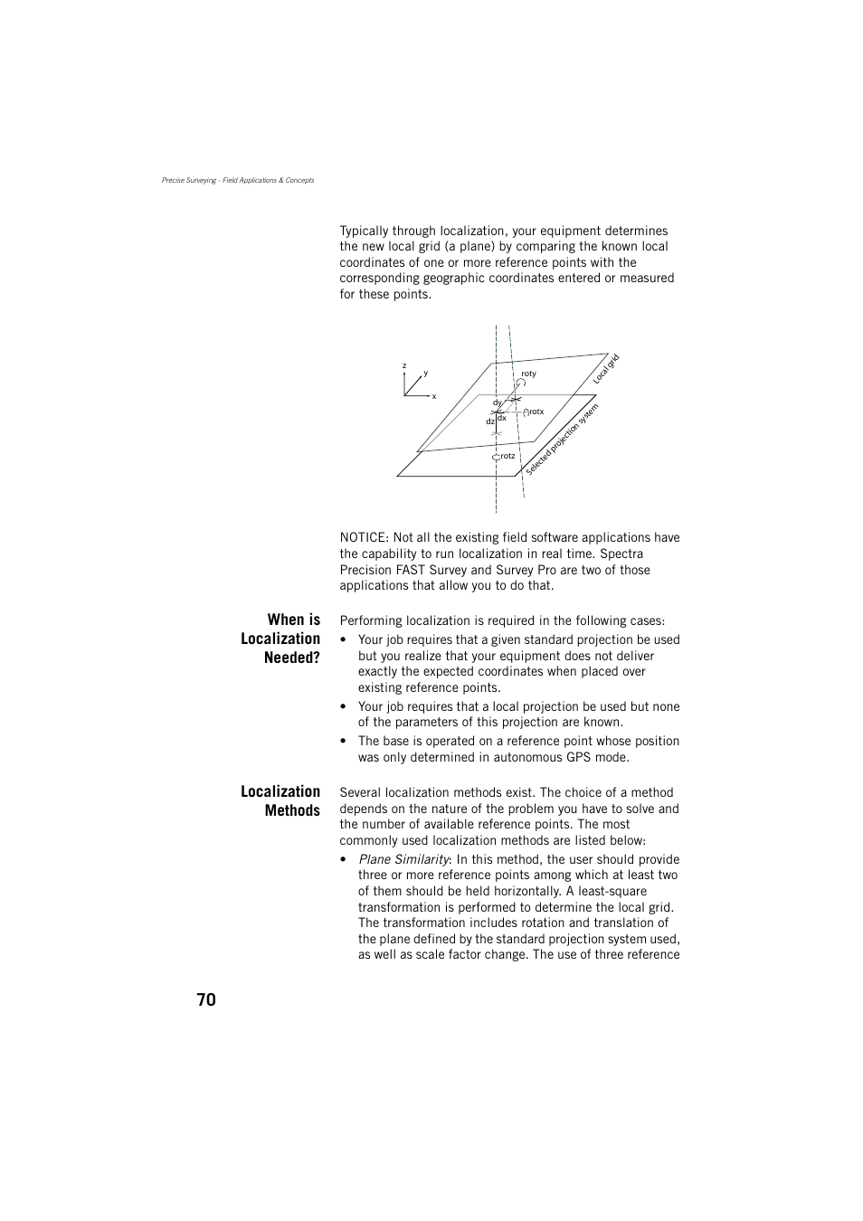 When is localization needed, Localization methods | Spectra Precision ProMark 800 Reference Manual User Manual | Page 82 / 428
