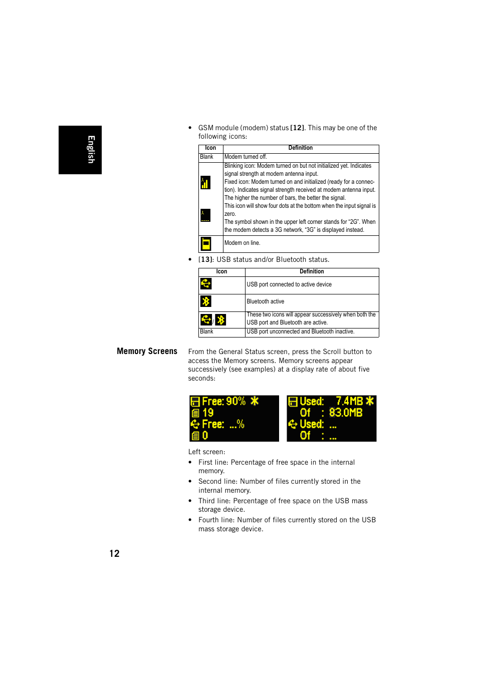 Memory screens, English | Spectra Precision ProMark 800 User Manual | Page 16 / 30