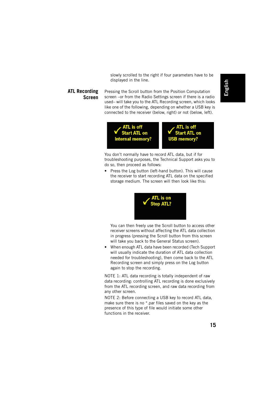Atl recording screen | Spectra Precision ProMark 800 User Manual | Page 19 / 30