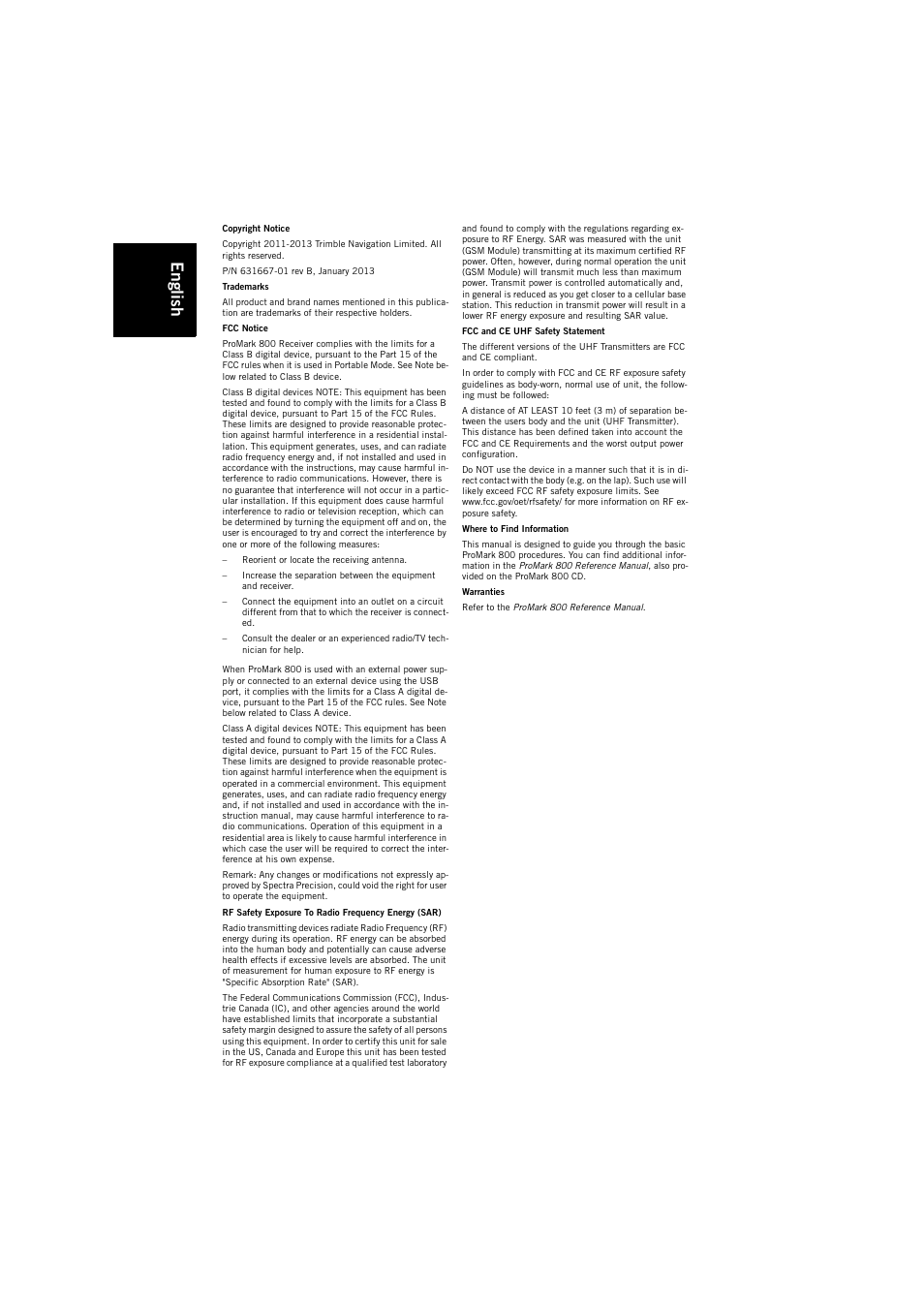 Engli sh | Spectra Precision ProMark 800 User Manual | Page 2 / 30