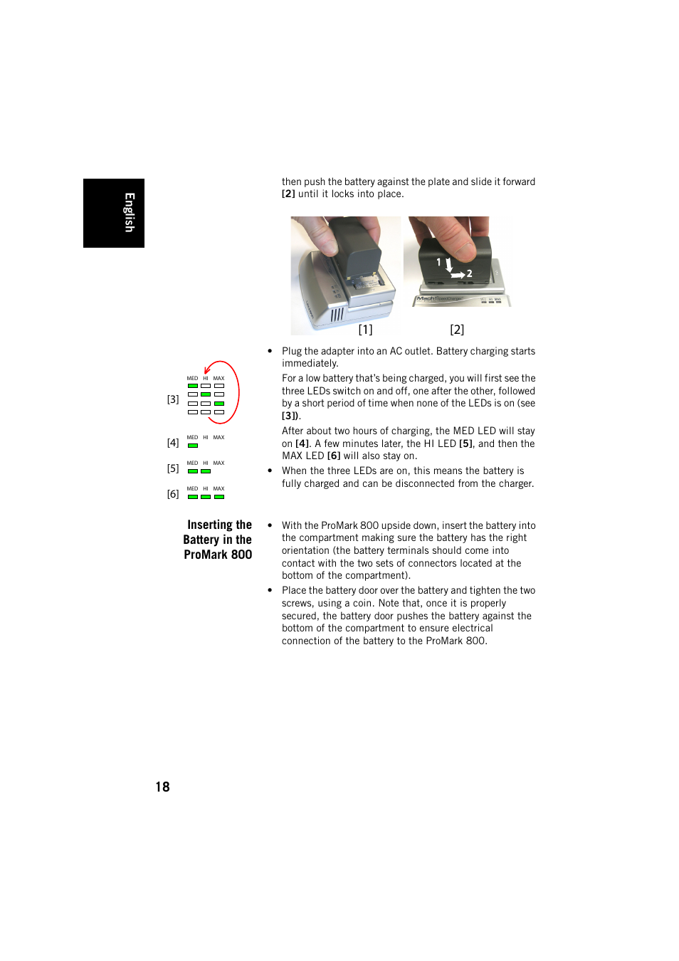 Inserting the battery in the promark 800, English | Spectra Precision ProMark 800 User Manual | Page 22 / 30