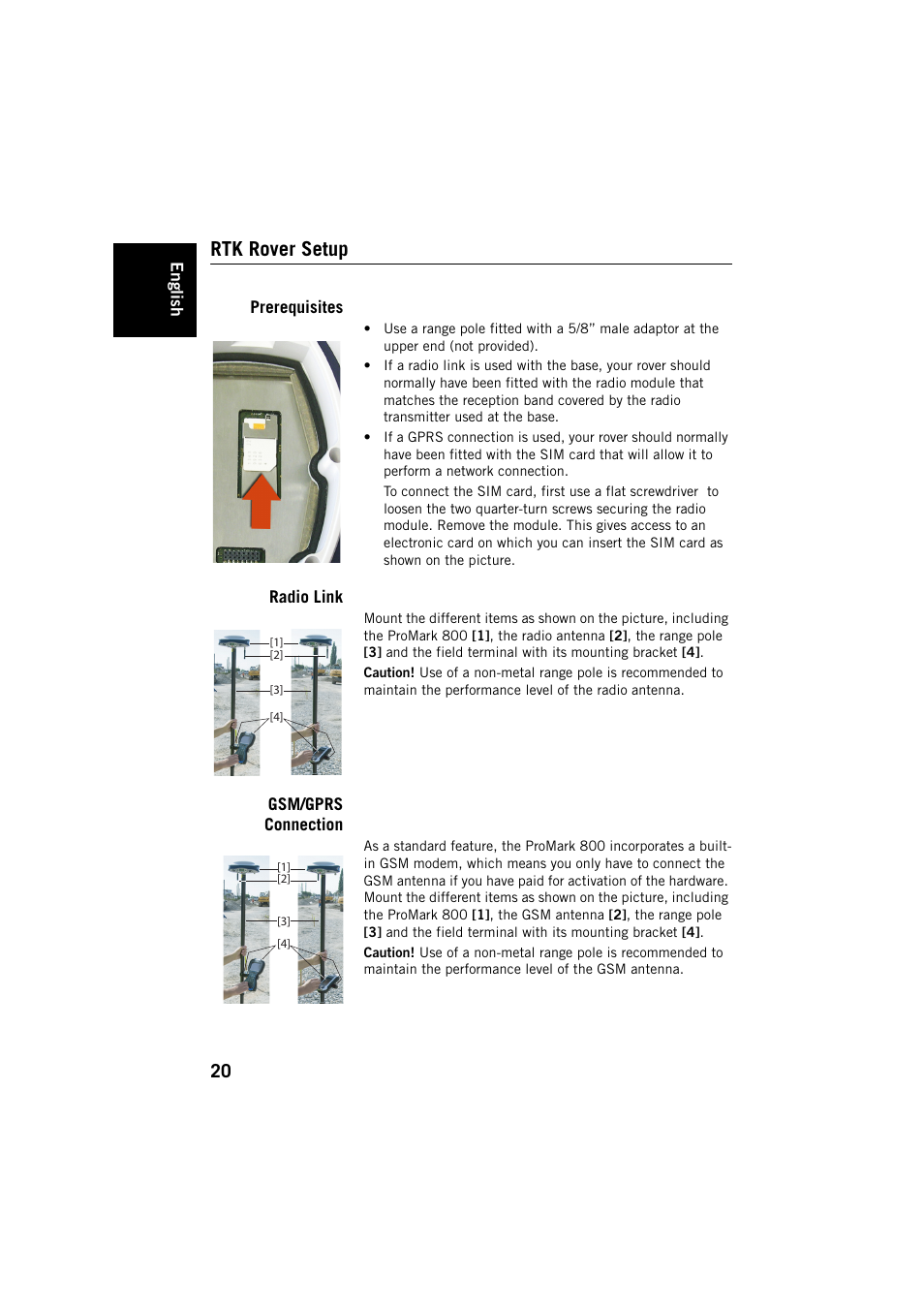 Rtk rover setup, Prerequisites, Radio link | Gsm/gprs connection, Prerequisites radio link gsm/gprs connection | Spectra Precision ProMark 800 User Manual | Page 24 / 30