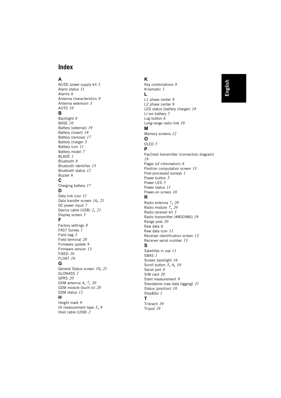 Index | Spectra Precision ProMark 800 User Manual | Page 27 / 30