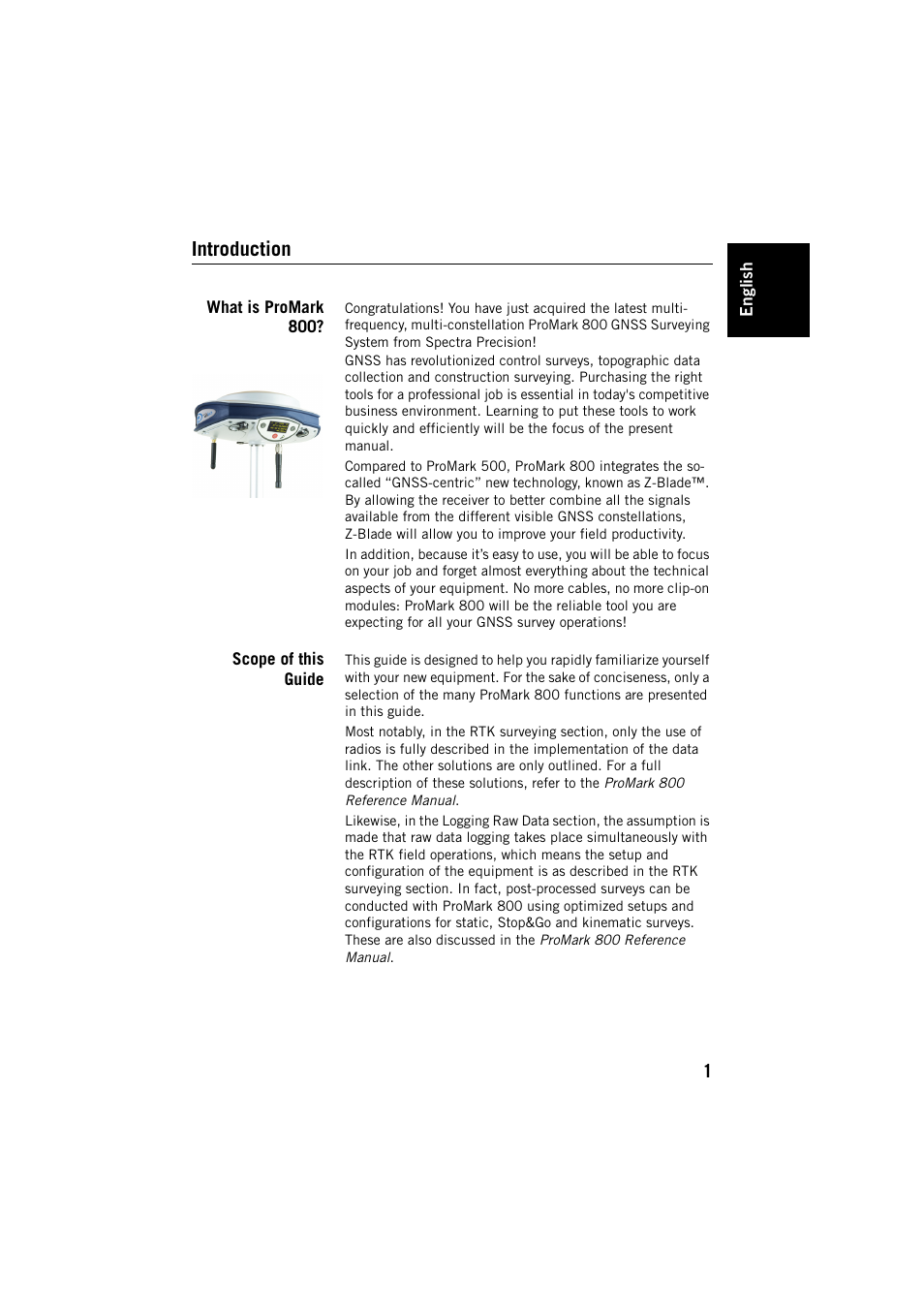 Introduction, What is promark 800, Scope of this guide | What is promark 800? scope of this guide | Spectra Precision ProMark 800 User Manual | Page 5 / 30