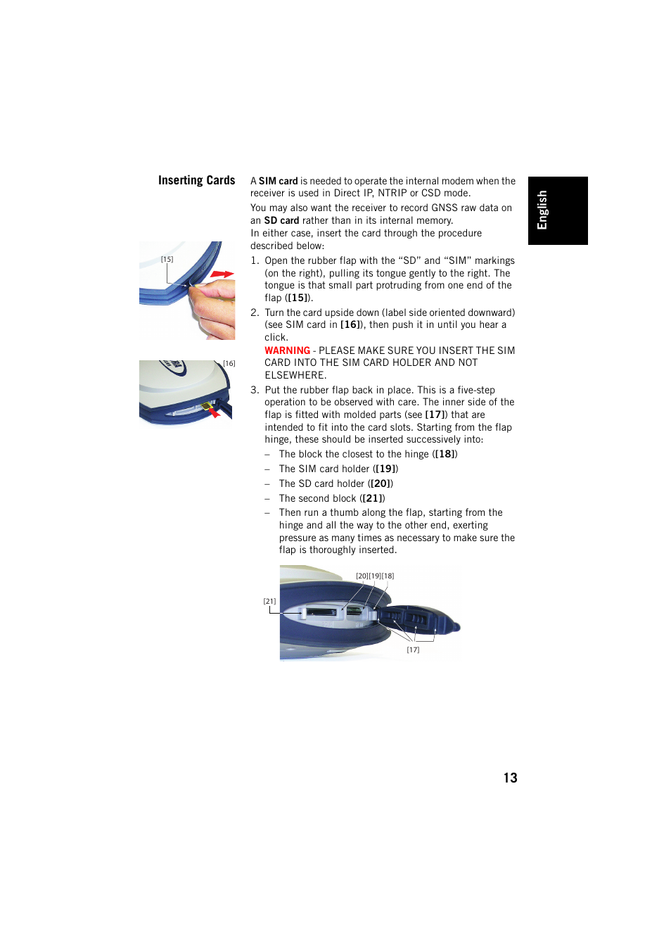 Inserting cards | Spectra Precision SP80 User Manual | Page 19 / 68