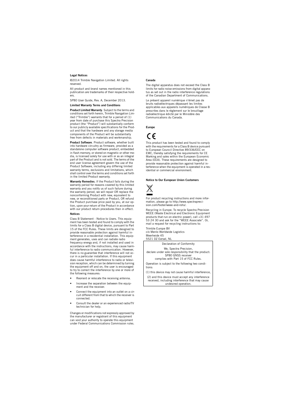 Spectra Precision SP80 User Manual | Page 2 / 68