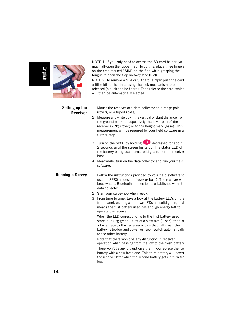 Setting up the receiver, Running a survey, Setting up the receiver running a survey | Spectra Precision SP80 User Manual | Page 20 / 68