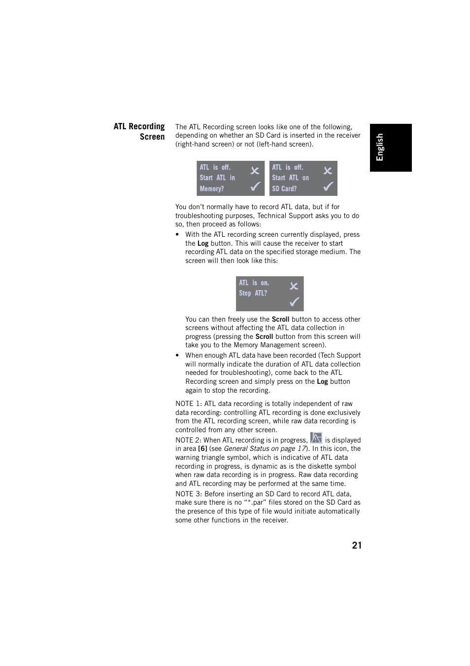 Atl recording screen | Spectra Precision SP80 User Manual | Page 27 / 68