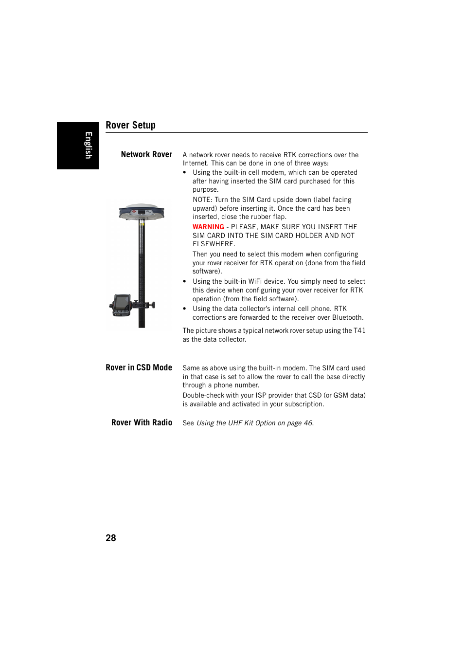 Rover setup, Network rover, Rover in csd mode | Rover with radio, Network rover rover in csd mode rover with radio | Spectra Precision SP80 User Manual | Page 34 / 68